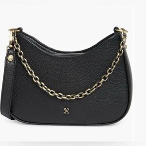 Small HOBO Black Leather Shoulder Bag with Gold Chain